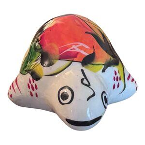 Vintage Hand Painted Ceramic Folk Art Turtle Figurine 4" X 2" Tall